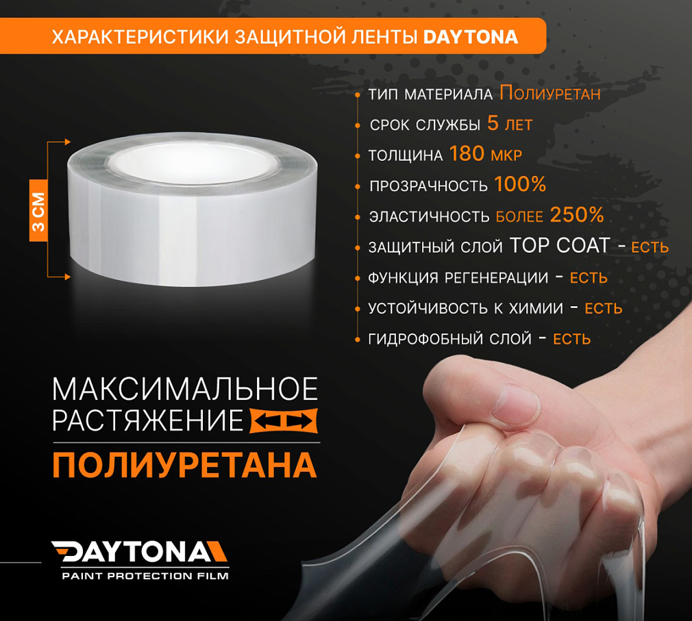 Полиуретановая защитная лента DAYTONA PPF S300 ширина 3см (длина 5 м)