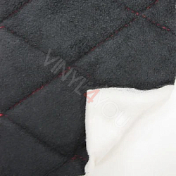 Алькантара стеганая черная Ромб с красной строчкой