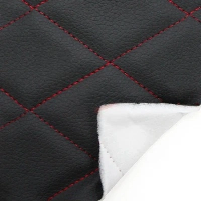 Экокожа стеганая Ромб Черная с Красной строчкой